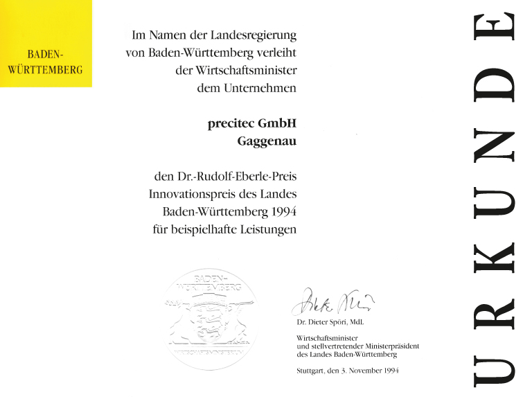 Urkunde Innovationspreis